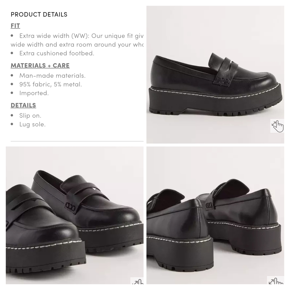 Torrid Lug Sole Loafer. Chunky 90's Loafer size 8WW. Nwt